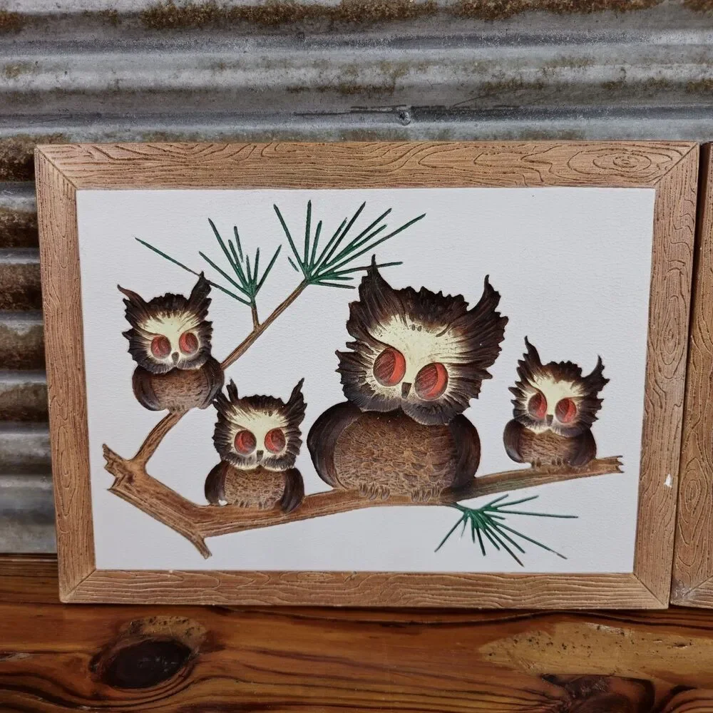 Vintage Owl Wall Plaque Plaster Chalk Ware by Modern Art Co ‘73; Vtg Home Decor